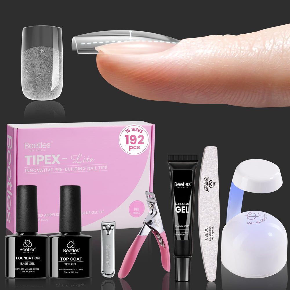 Beetles Tipex Lite Apex Nail Tips Kit box shown, organized for salon-quality at-home nails.