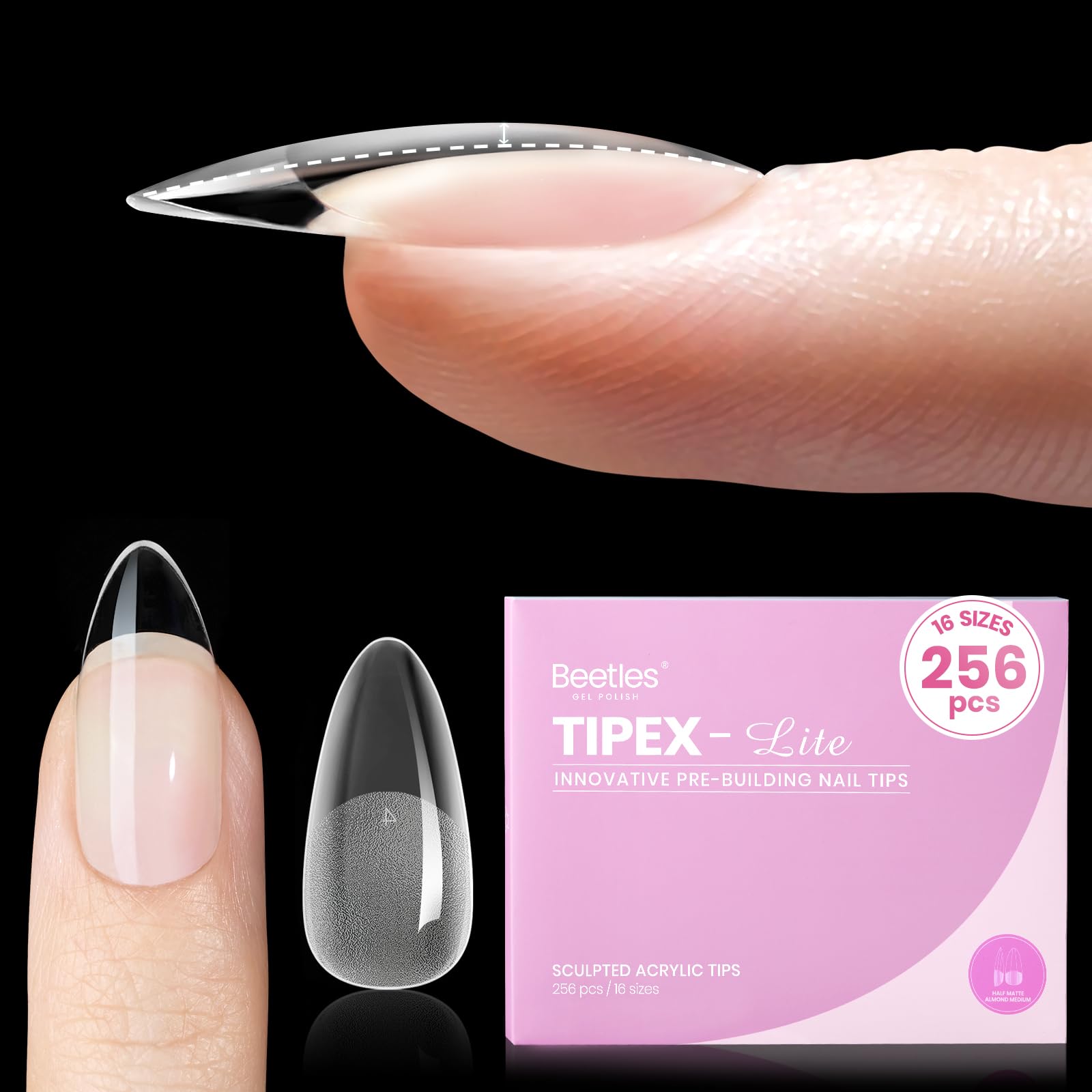 Beetles Tipex Lite apex nail tips packaging full set for easy storage and on-hand use