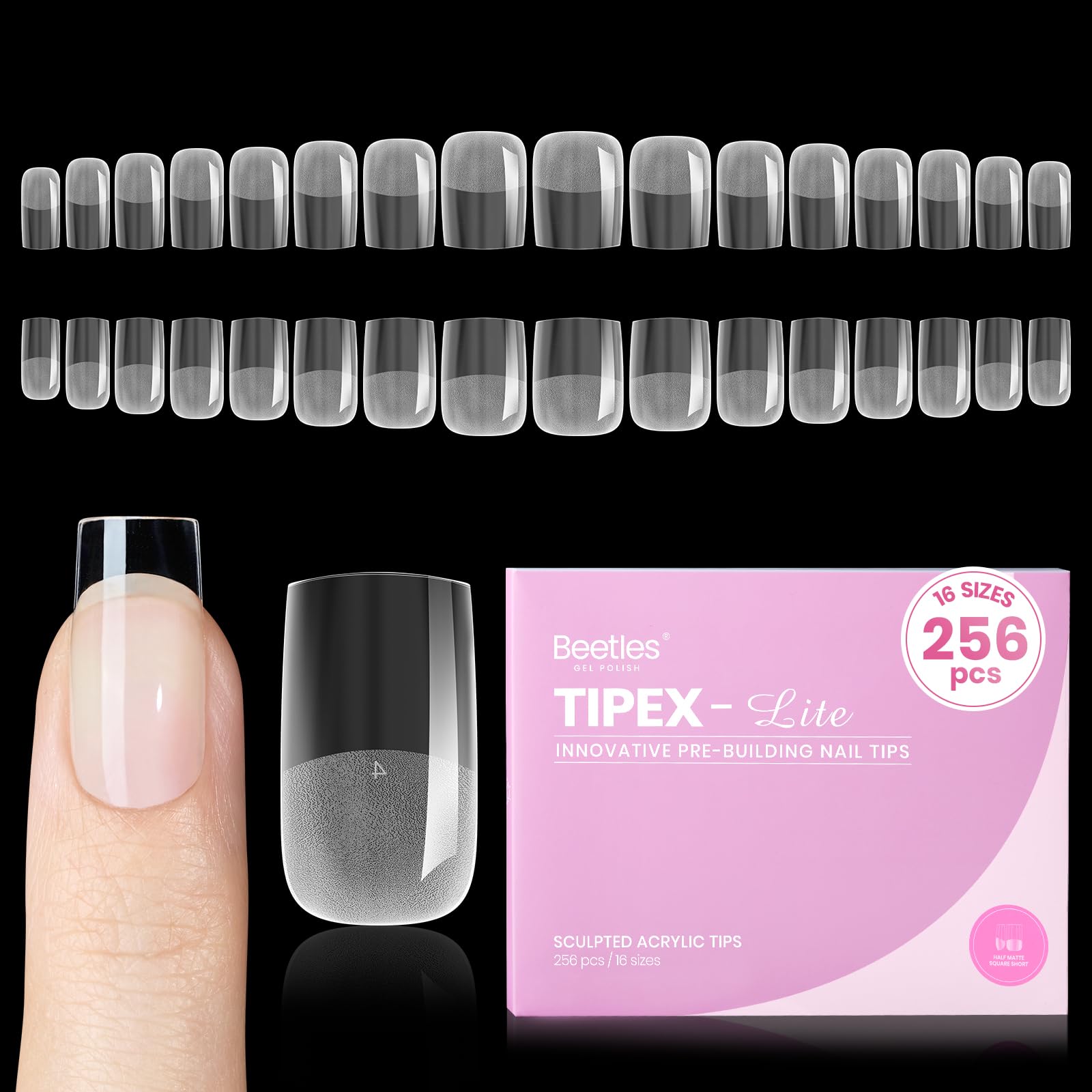Beetles Tipex Lite apex nail tips square short ready for fast extensions