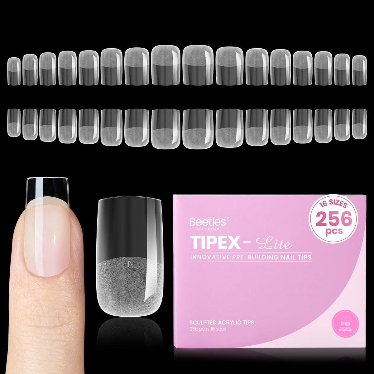 Beetles Tipex Lite apex nail tips square short ready for fast extensions