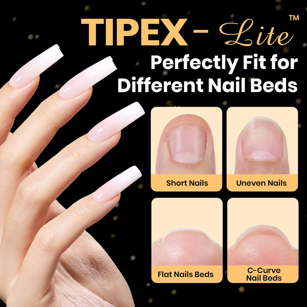 Beetles Tipex Lite natural-fit close-up highlighting seamless blend with natural nail beds.