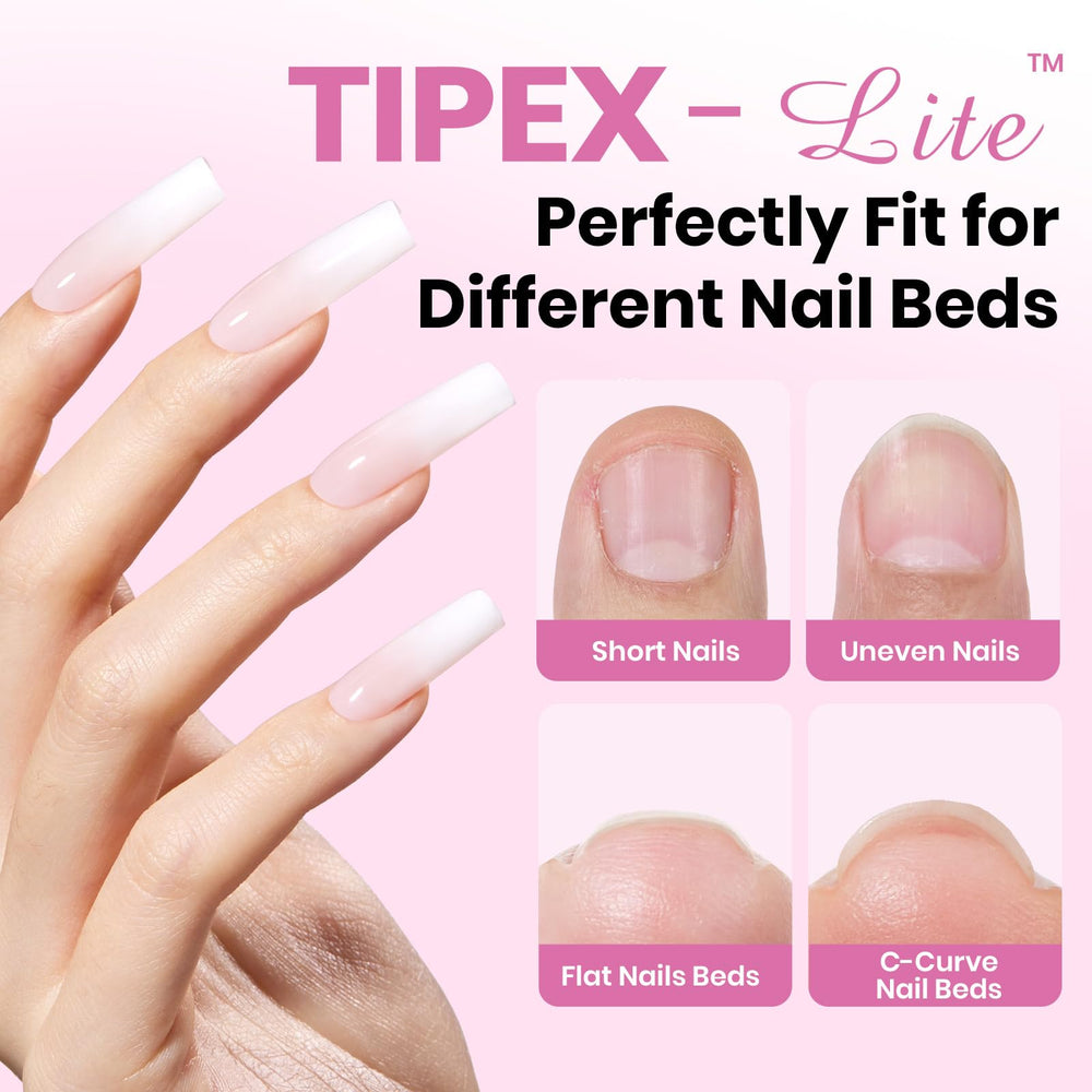 Beetles Tipex Lite pre-etched nail tips flat nails for easy prep and flawless fit.