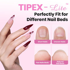 Beetles Tipex Lite stiletto medium tips blend with natural nails for elegant finish.