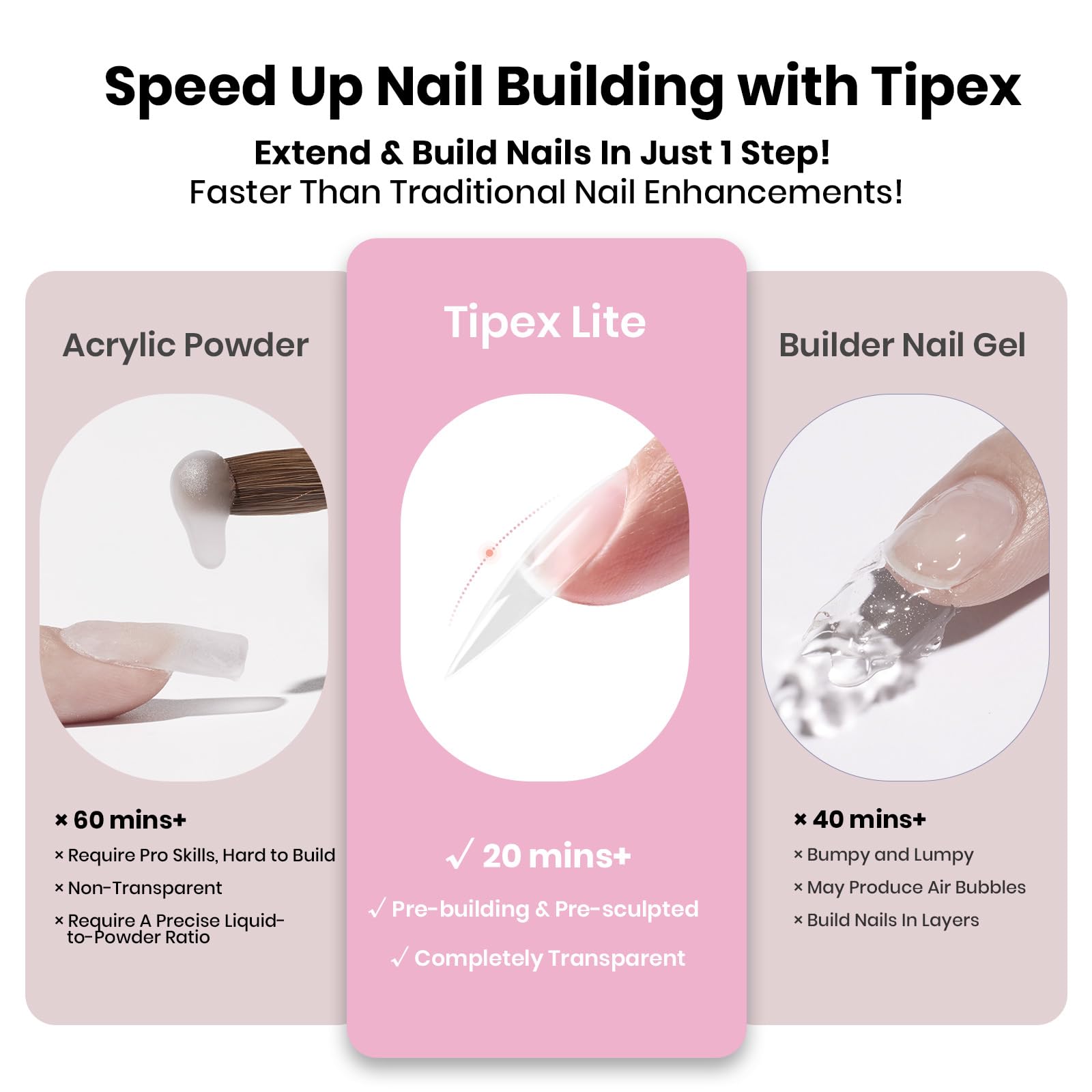 Beetles Tipex Lite UV nail glue supports strong adhesion for stable extensions.