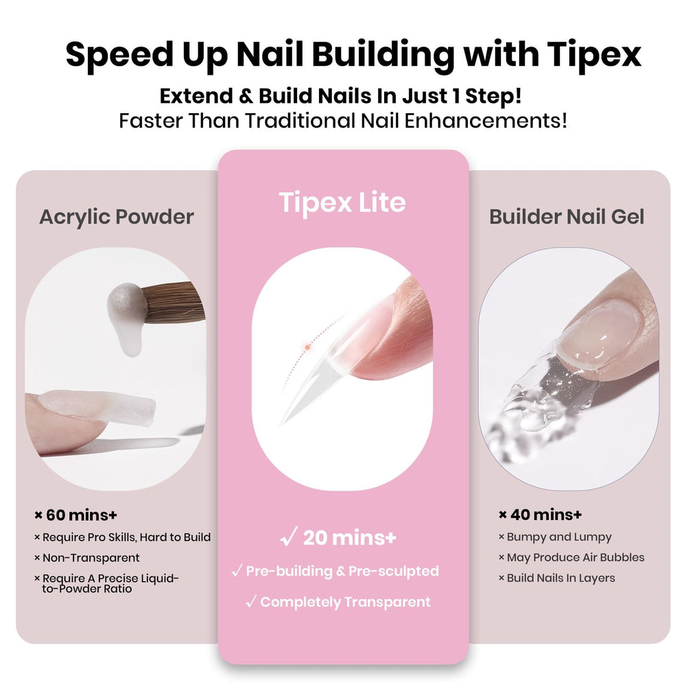 Beetles Tipex Lite UV nail glue supports strong adhesion for stable extensions.