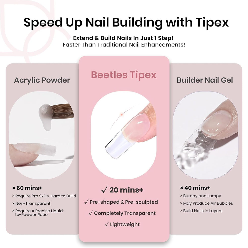 Beetles Tipex nail file to smooth edges before extension application.
