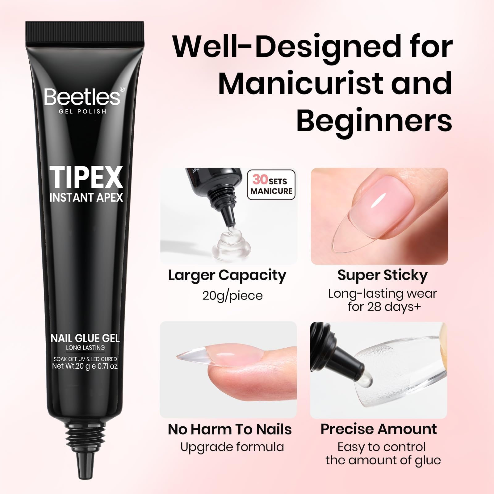 Beetles Tipex Nail Glue Gel quick-cure under UV/LED for efficient professional-ready results