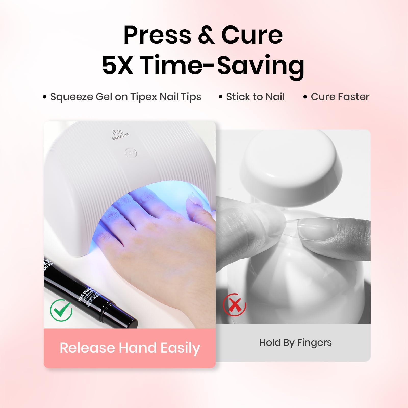 Beetles Tipex Nail Tips application shows easy bonding with smooth gel transfer