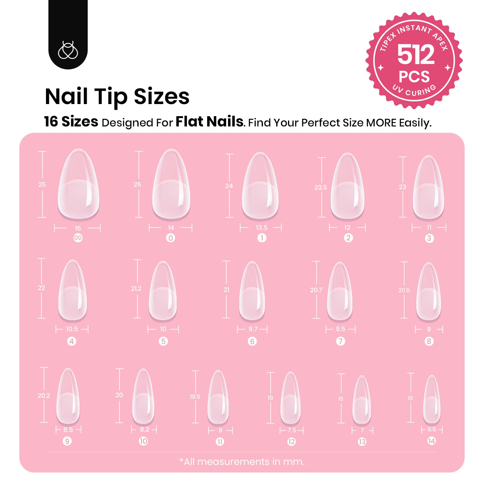 Beetles Tipex pre-etched base nail tips save prep time and ensure fit.