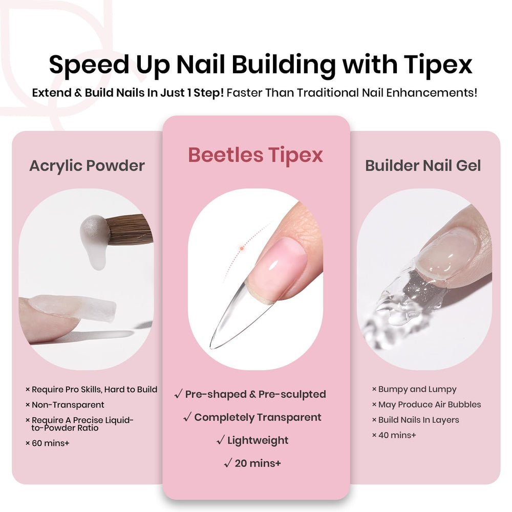 Beetles Tipex pre-etched half-matte finish yields natural-looking extensions.