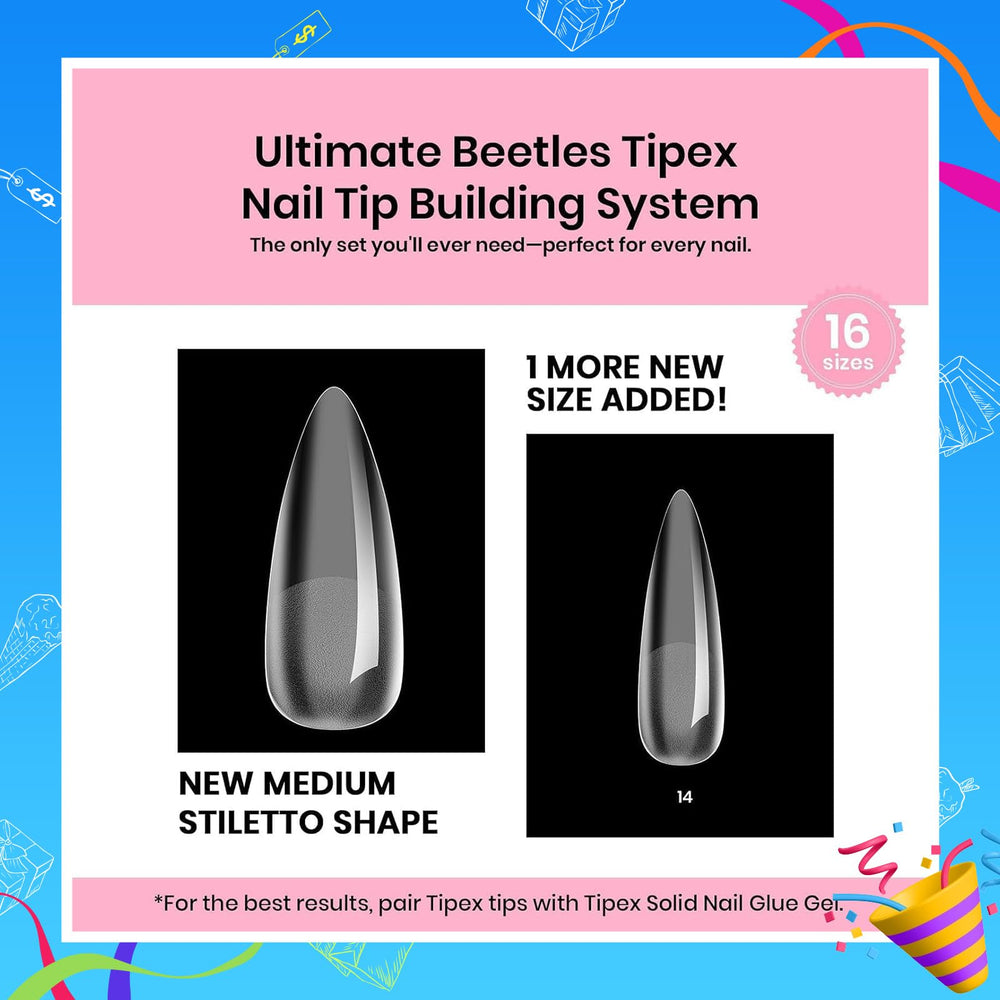 Beetles Tipex clearly labeled size grids simplify perfect tip selection.