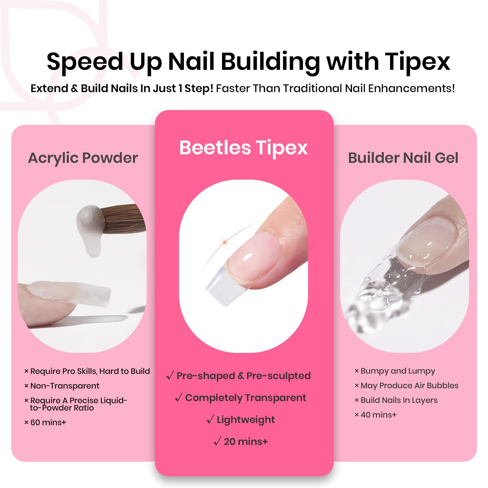 Beetles Tipex tips in 16 sizes for precise fitting.