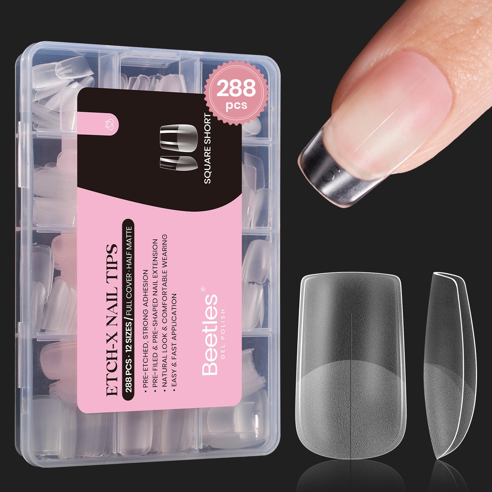Beetles tips: uñas cortas y cuadradas para ajuste rápido.