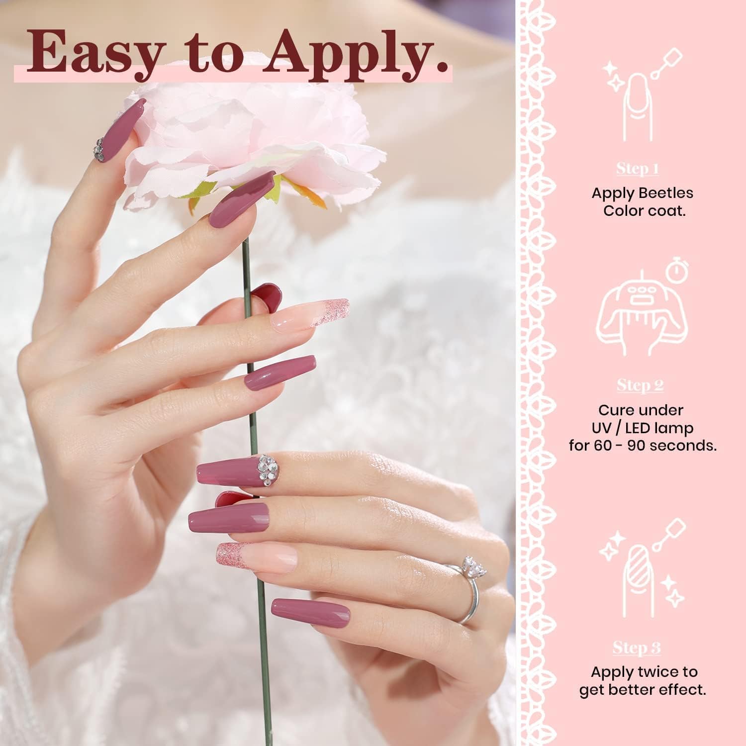 Beetles mauve shade nails offer timeless, versatile wear for bridesmaids and daily use.