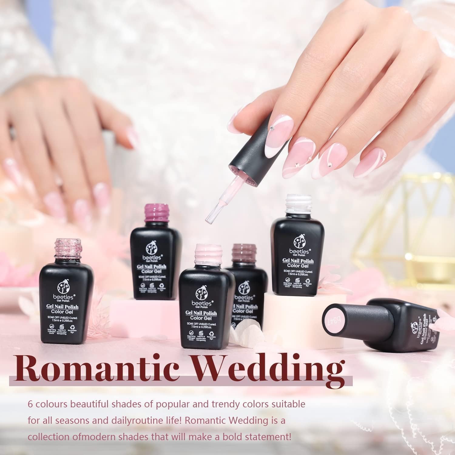 Beetles Wedding Gel Polish bottle collection highlights compact 7.5ml bottles for home manicures.