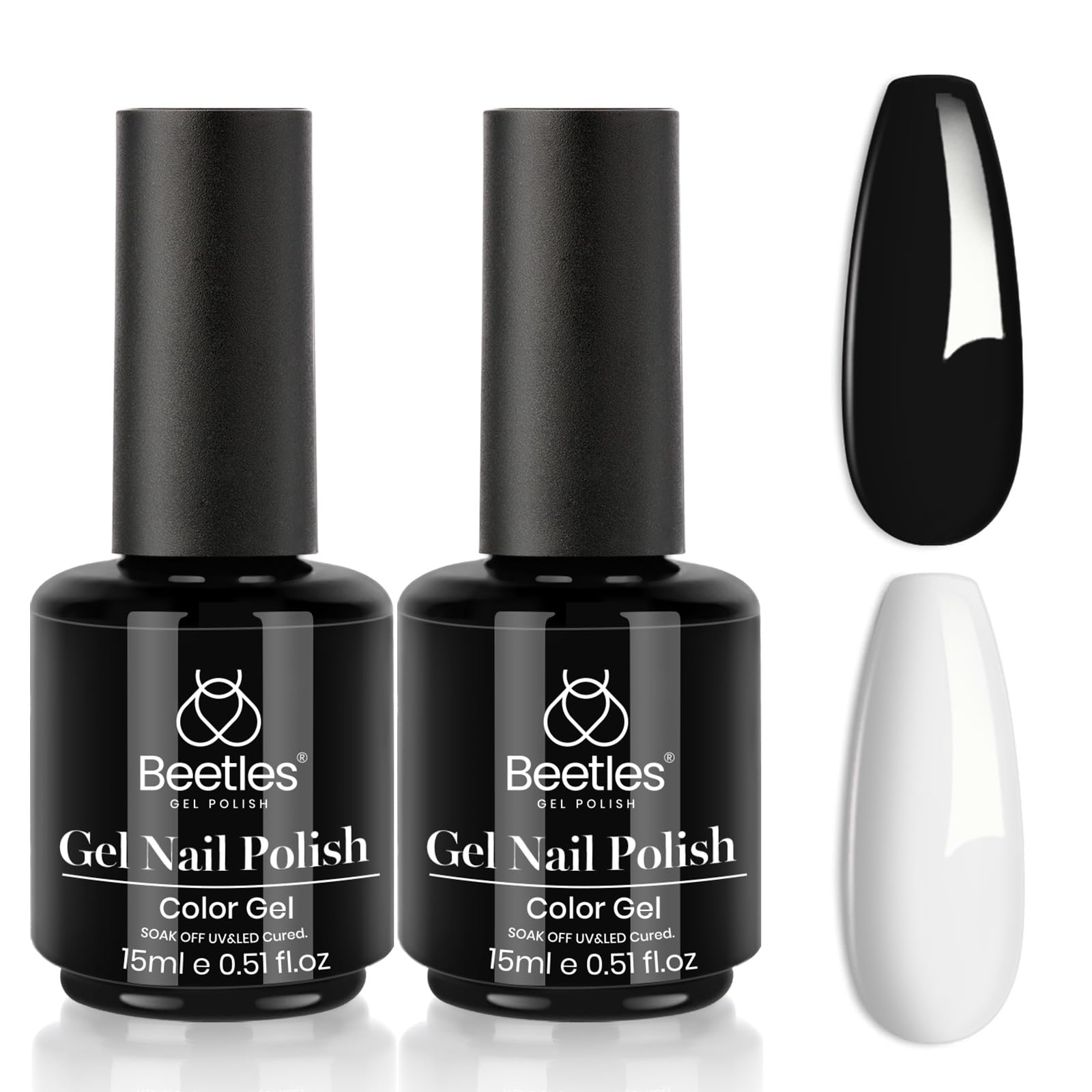 Beetles white gel nail polish kit packaging with two 15ml bottles for at-home manicures