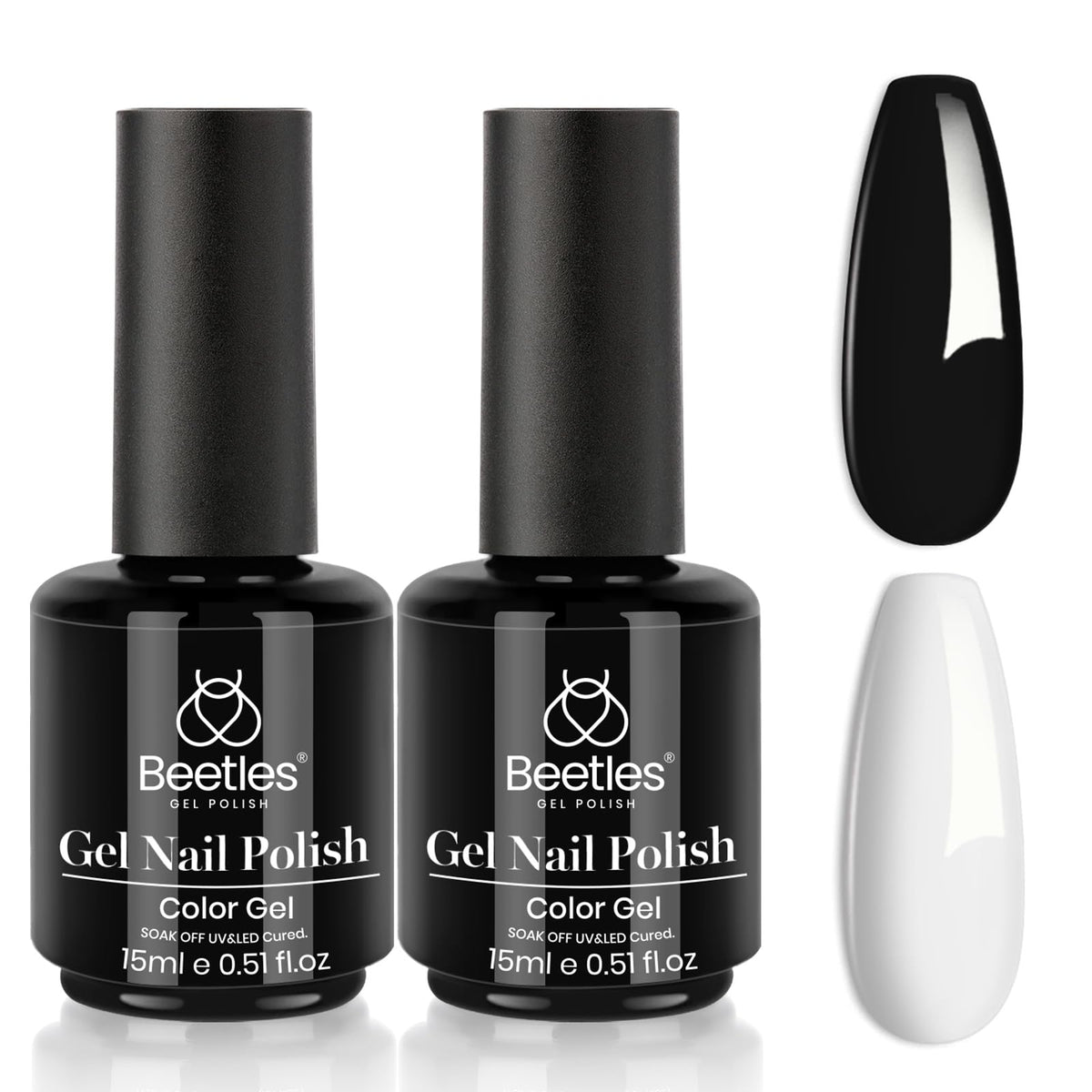 Beetles white gel nail polish kit packaging with two 15ml bottles for at-home manicures