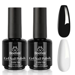 Beetles white gel nail polish kit packaging with two 15ml bottles for at-home manicures