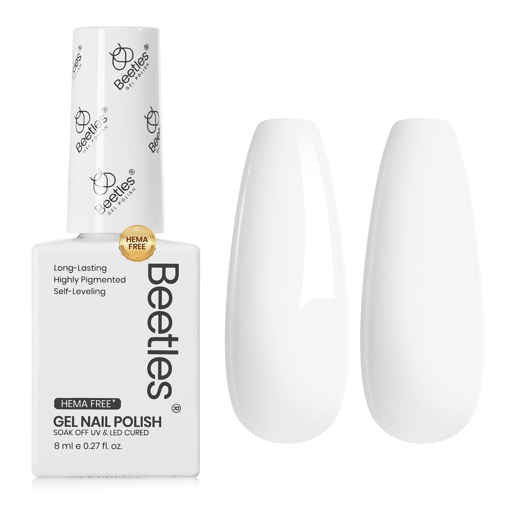 Beetles White Gel Polish packaging and display in collection