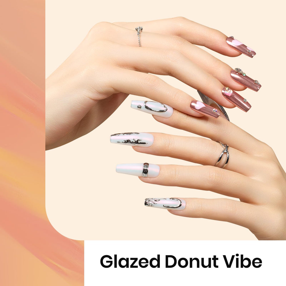 Beetles white gel polish pairs with chrome for versatile looks