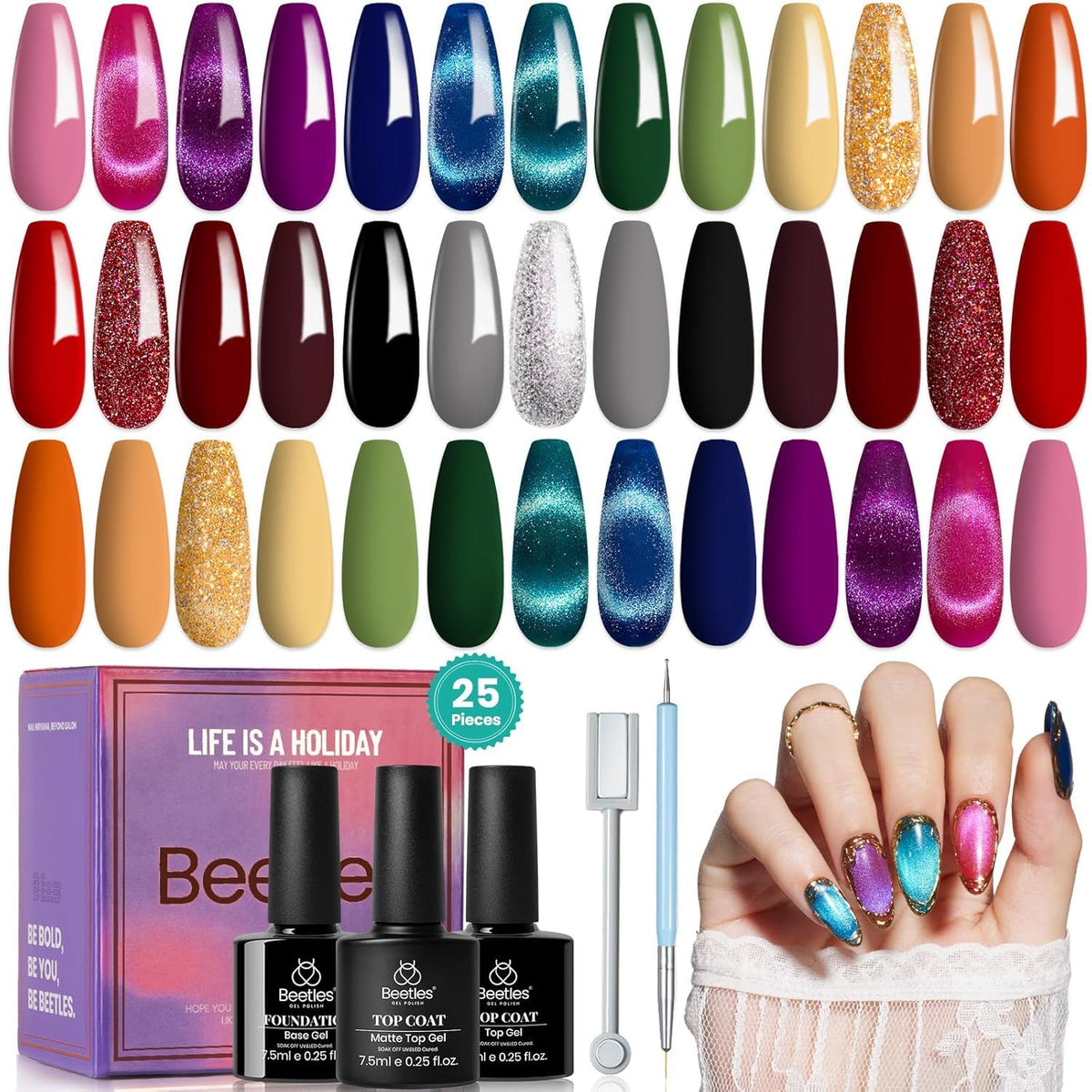 Beetles Winter Gel Nail Polish 20-color swatches for versatile at-home manicures.