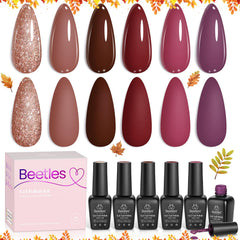 Beetles Winter Gel Nail Polish Set box with six plum burgundy shades for chic manicures