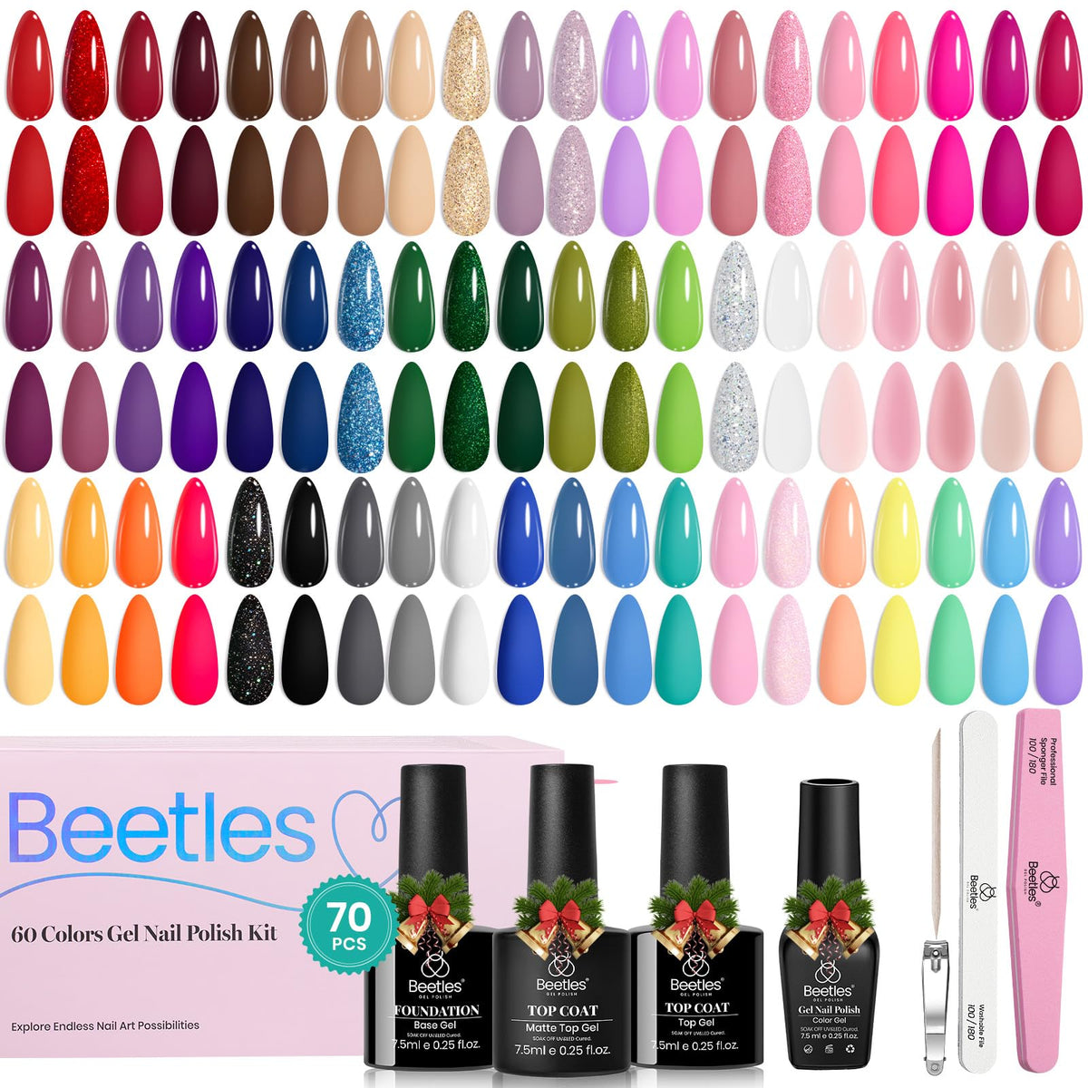 Beetles Winter Gel Nail Polish Set color palette with 60 shades for seasonal looks.