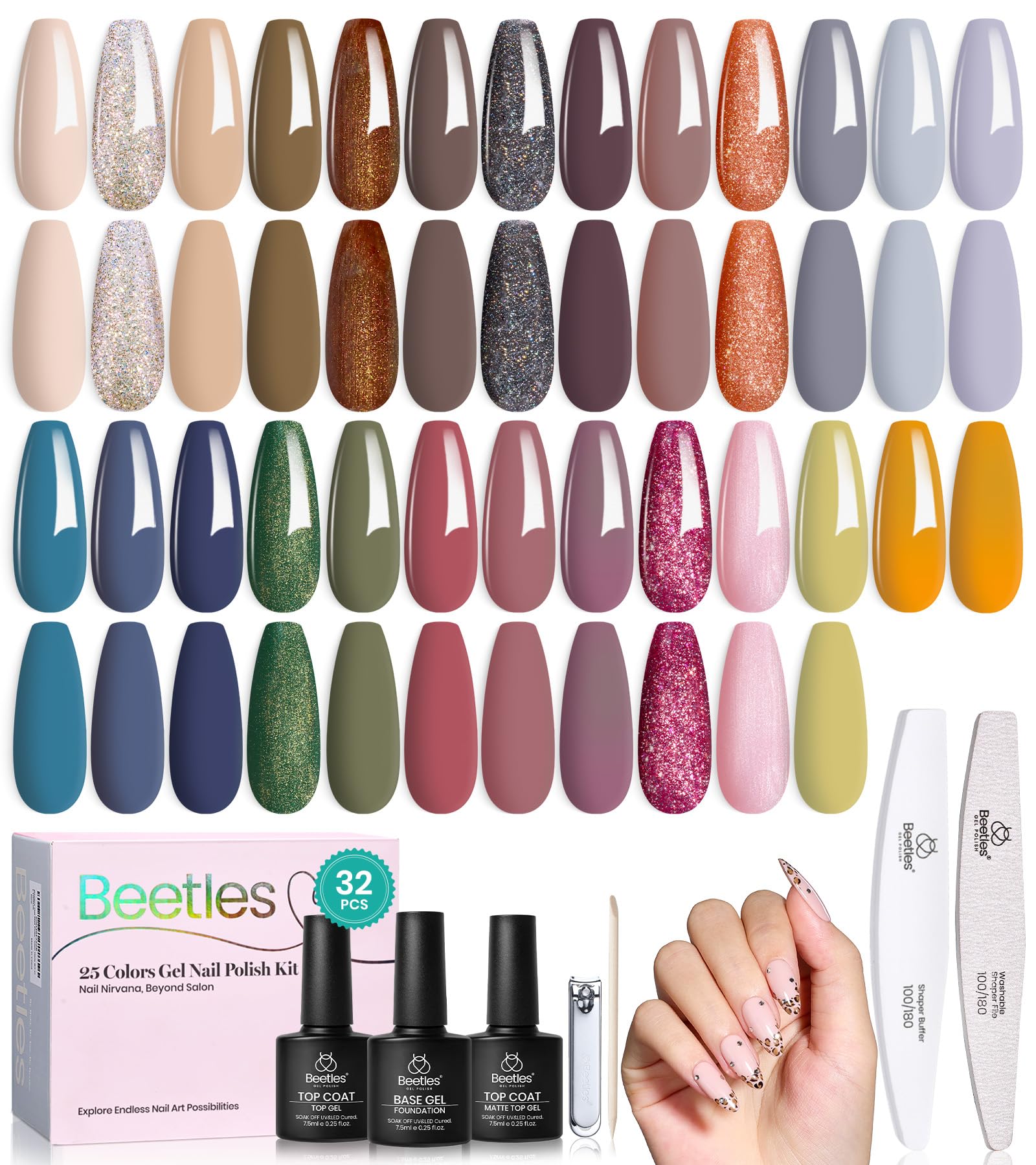 Beetles Winter Gel Nail Polish Set wide view shows 25 colors for versatile holiday looks