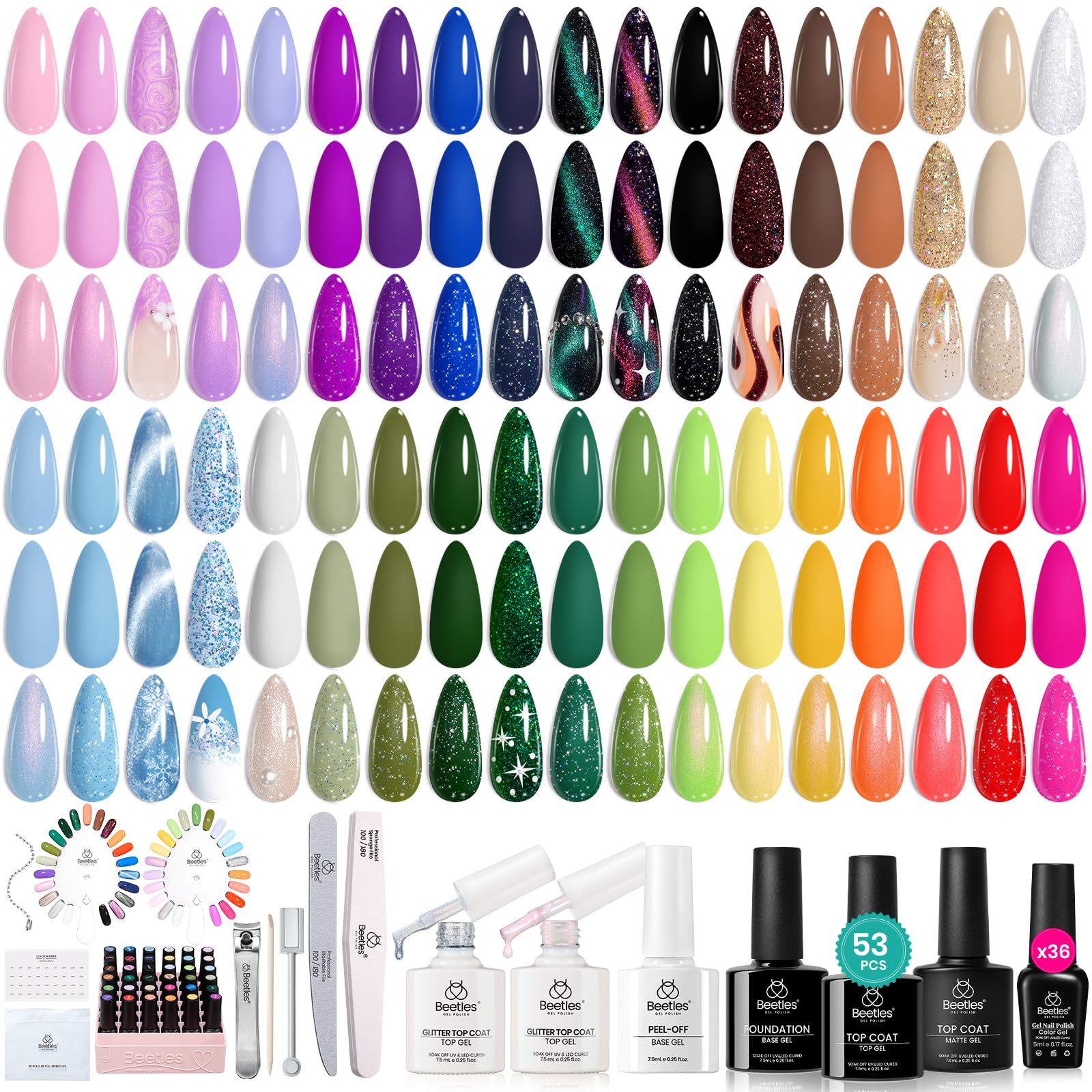 Beetles Winter Gel Polish Kit 36 colors for long-lasting nails.