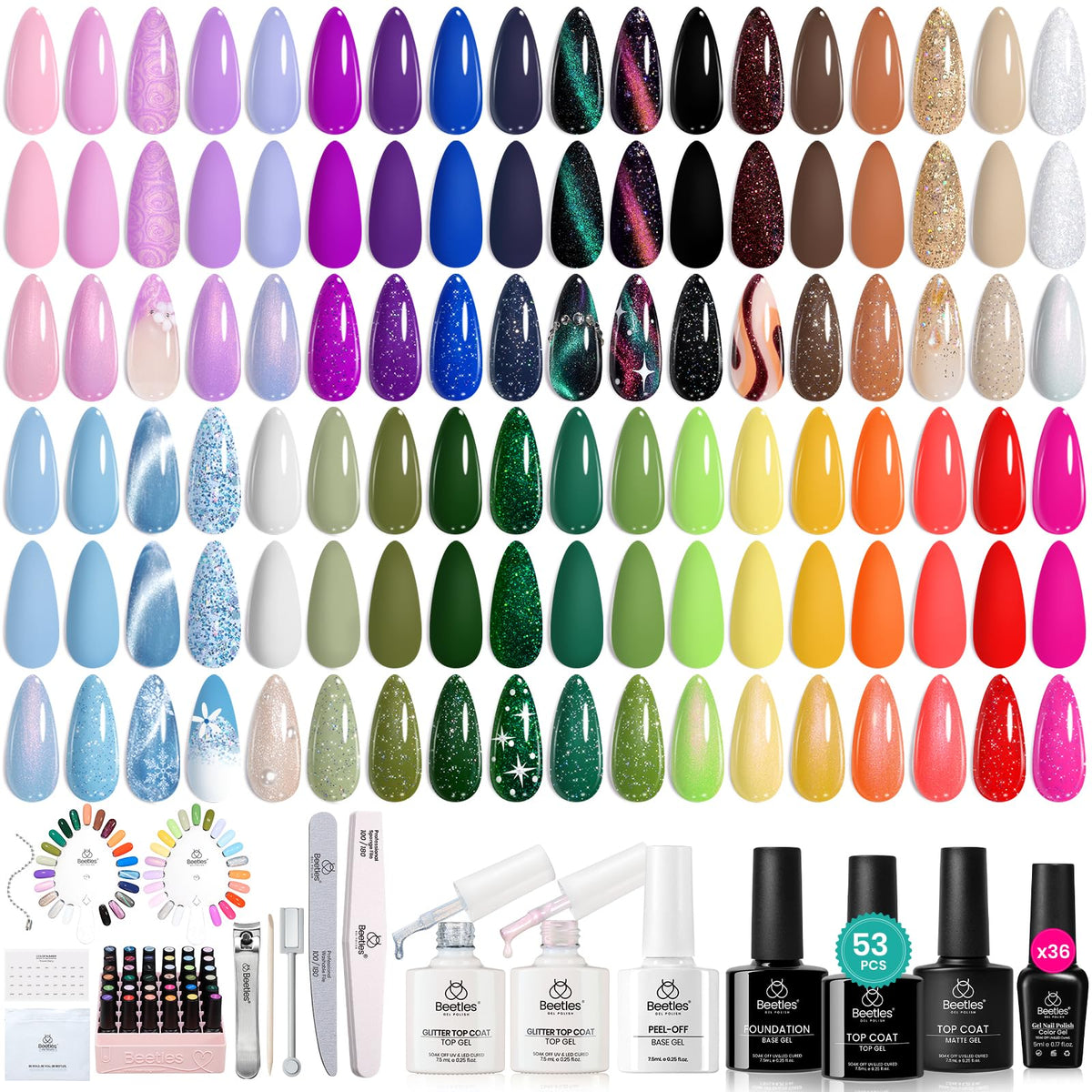 Beetles Winter Gel Polish Kit 36 colors for long-lasting nails.