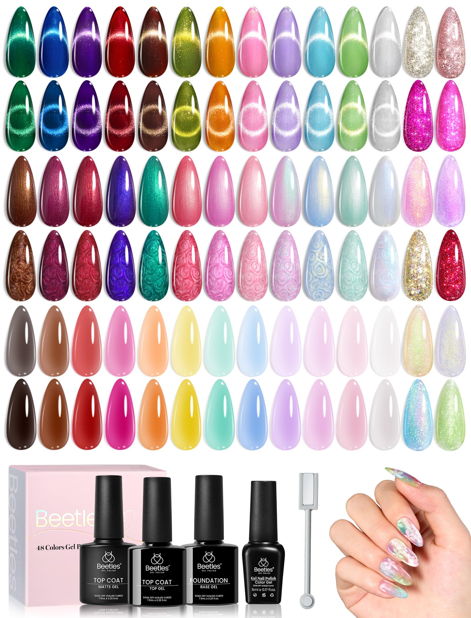 Beetles Winter Gel Polish Set palette of 48 colors for all-season nails.