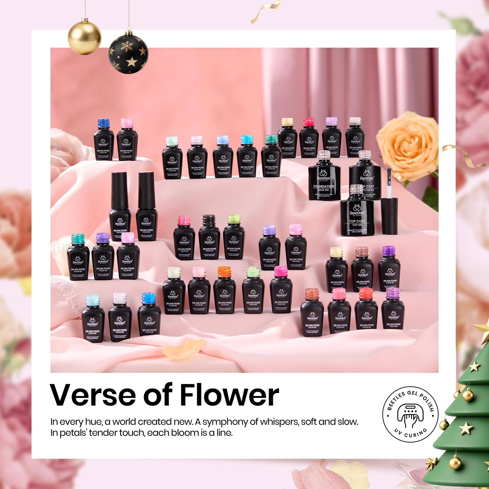 Beetles Winter Gel Polish Set embossed decals enable easy floral nail art.