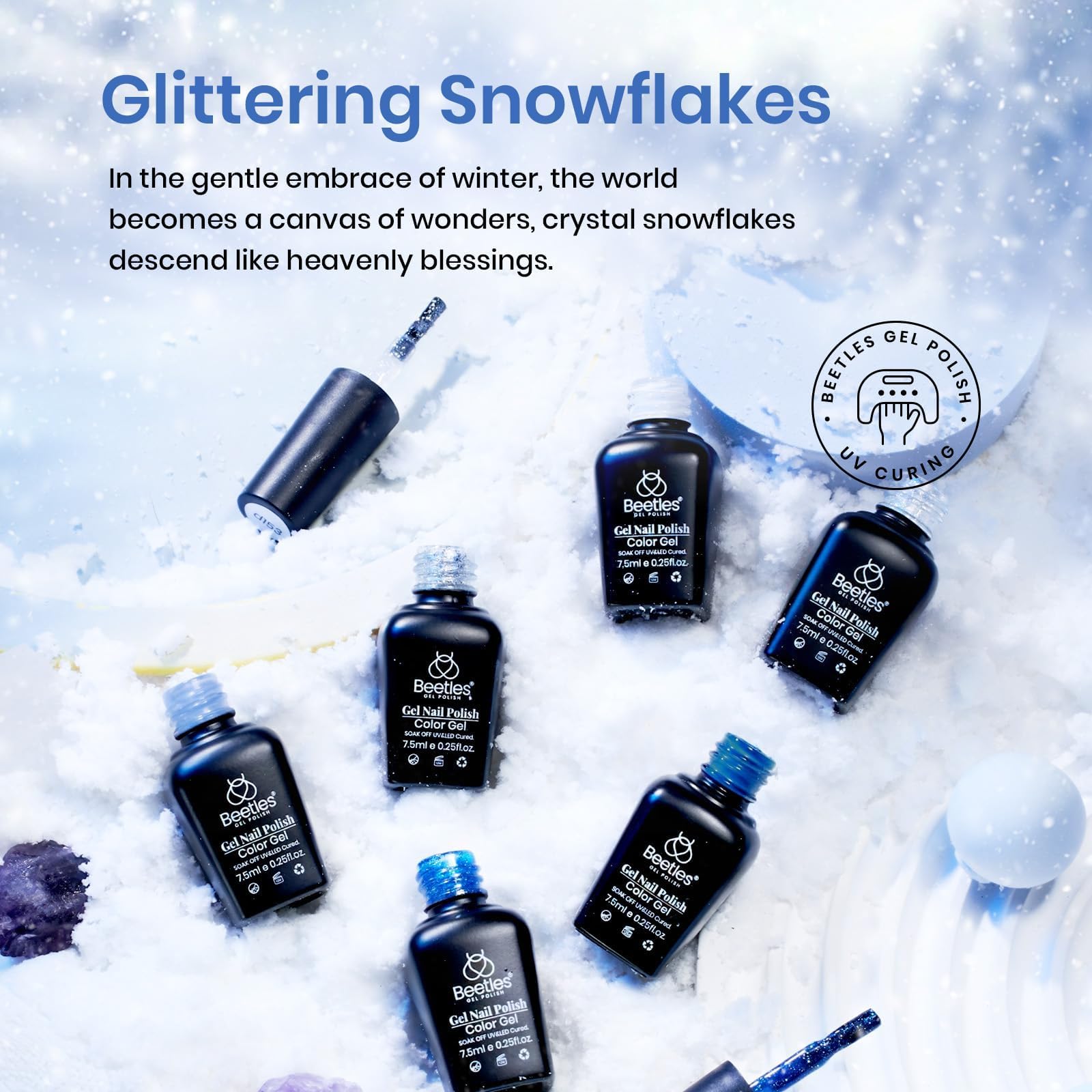 Beetles Winter Gel Polish set glitter silver adds festive, sparkling nails.