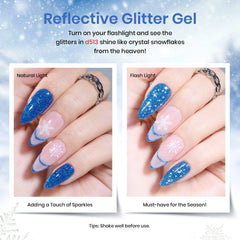 Beetles Winter Gel Polish set snowflakes glitter highlights festive accents.
