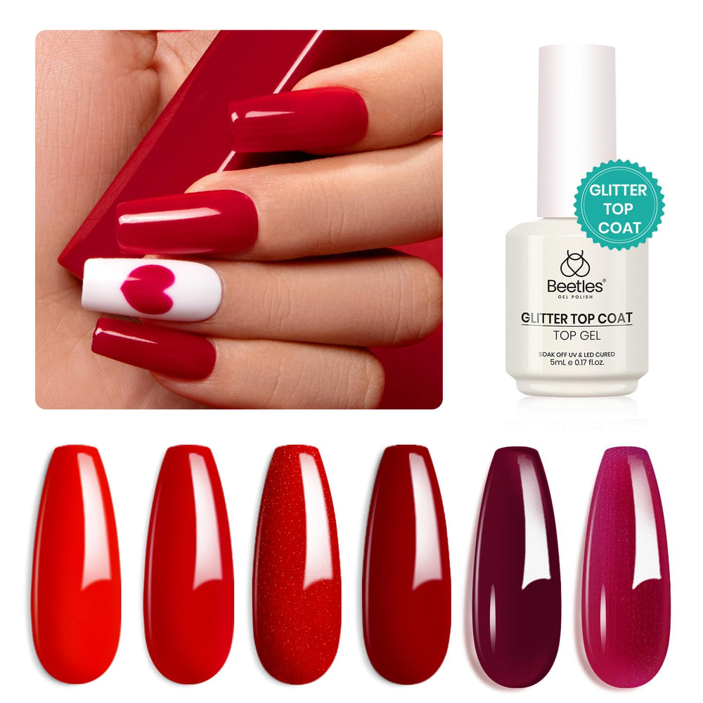 Beetles-winter-red-nail-art-idea-shot inspires seasonal designs with red tones.