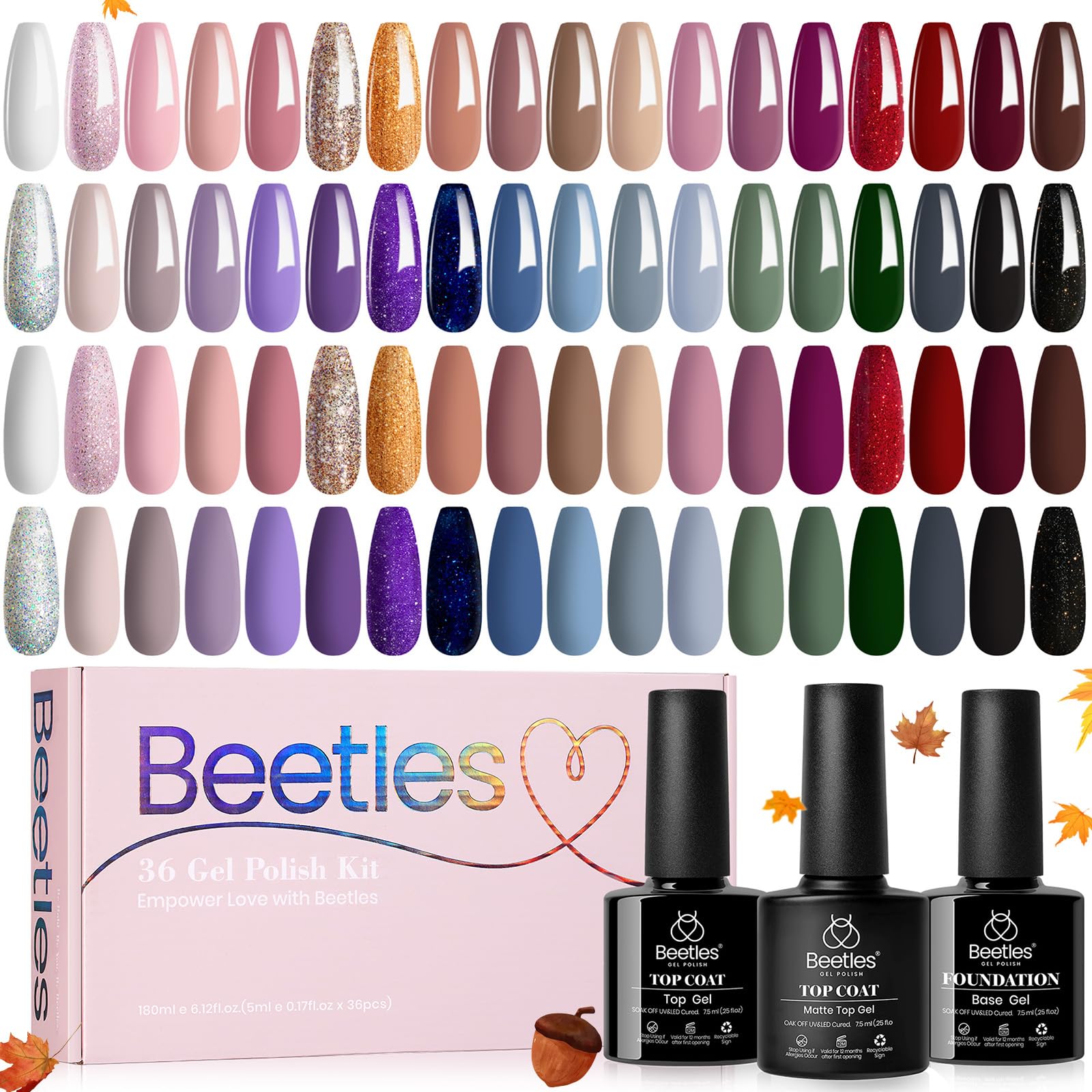 Beetles glitter bottle detail highlighting festive nail art accents