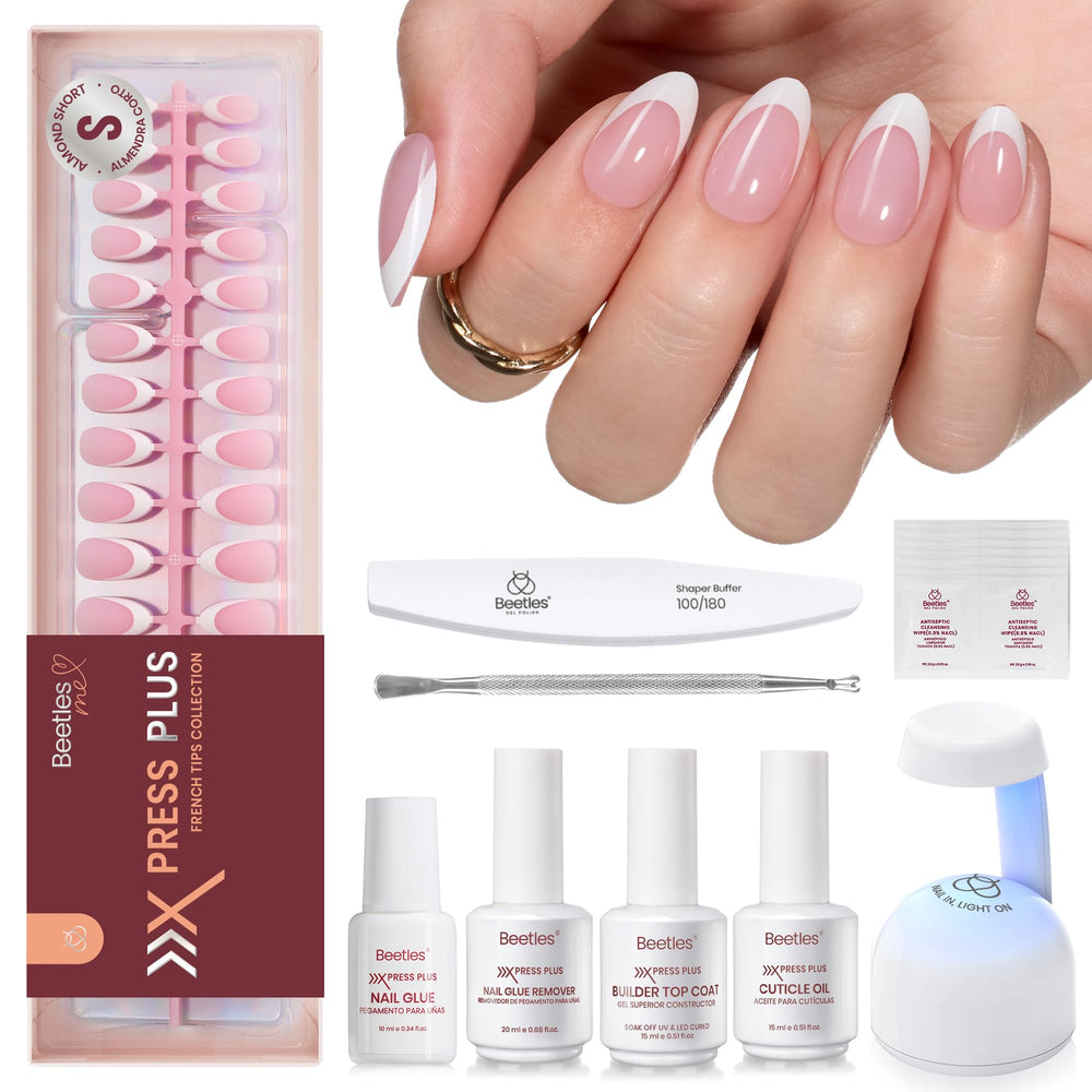 Beetles X Press Kit 224 short almond nails for quick at-home French manicure
