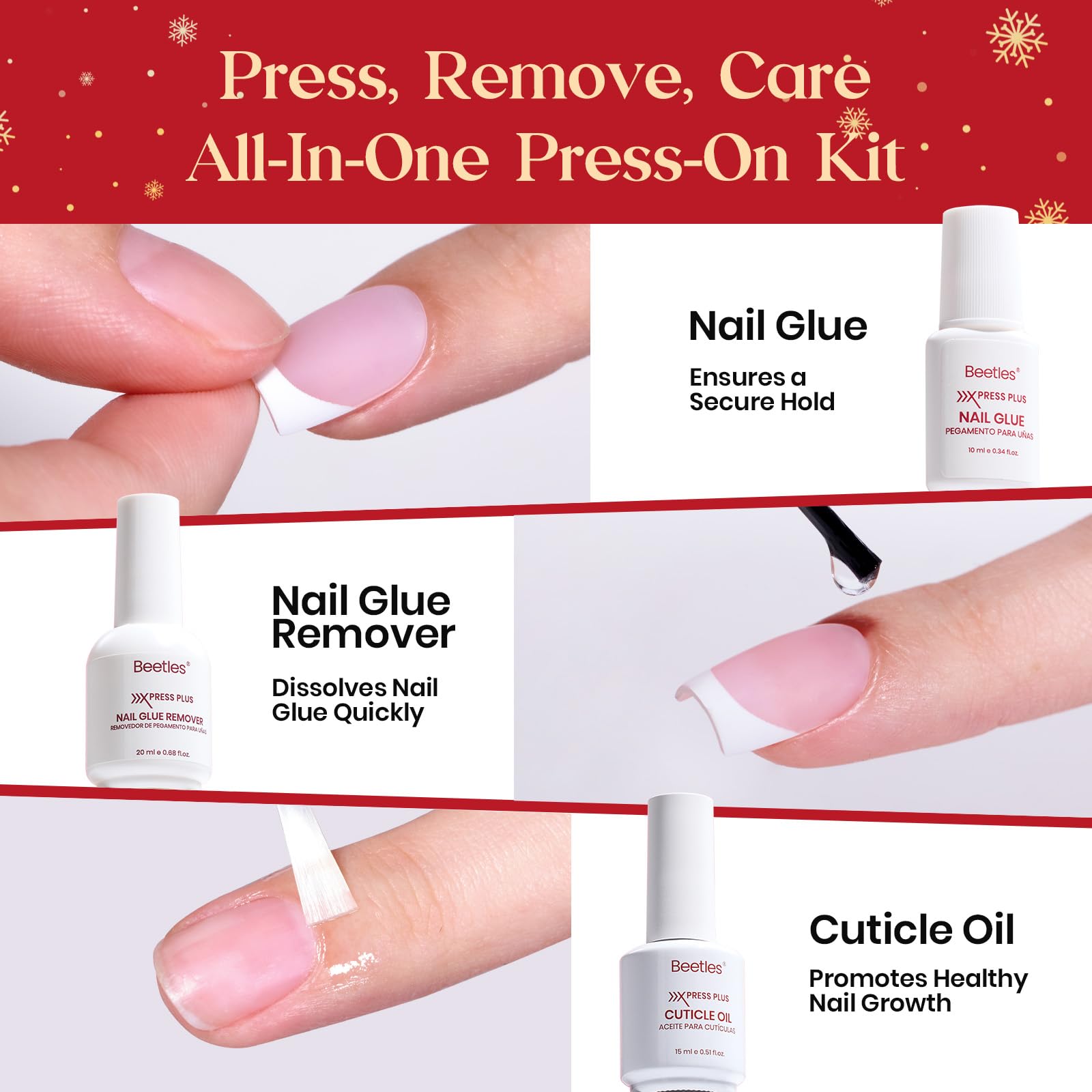Beetles X Press Kit quick-dry glue bottle for secure nail tip adhesion