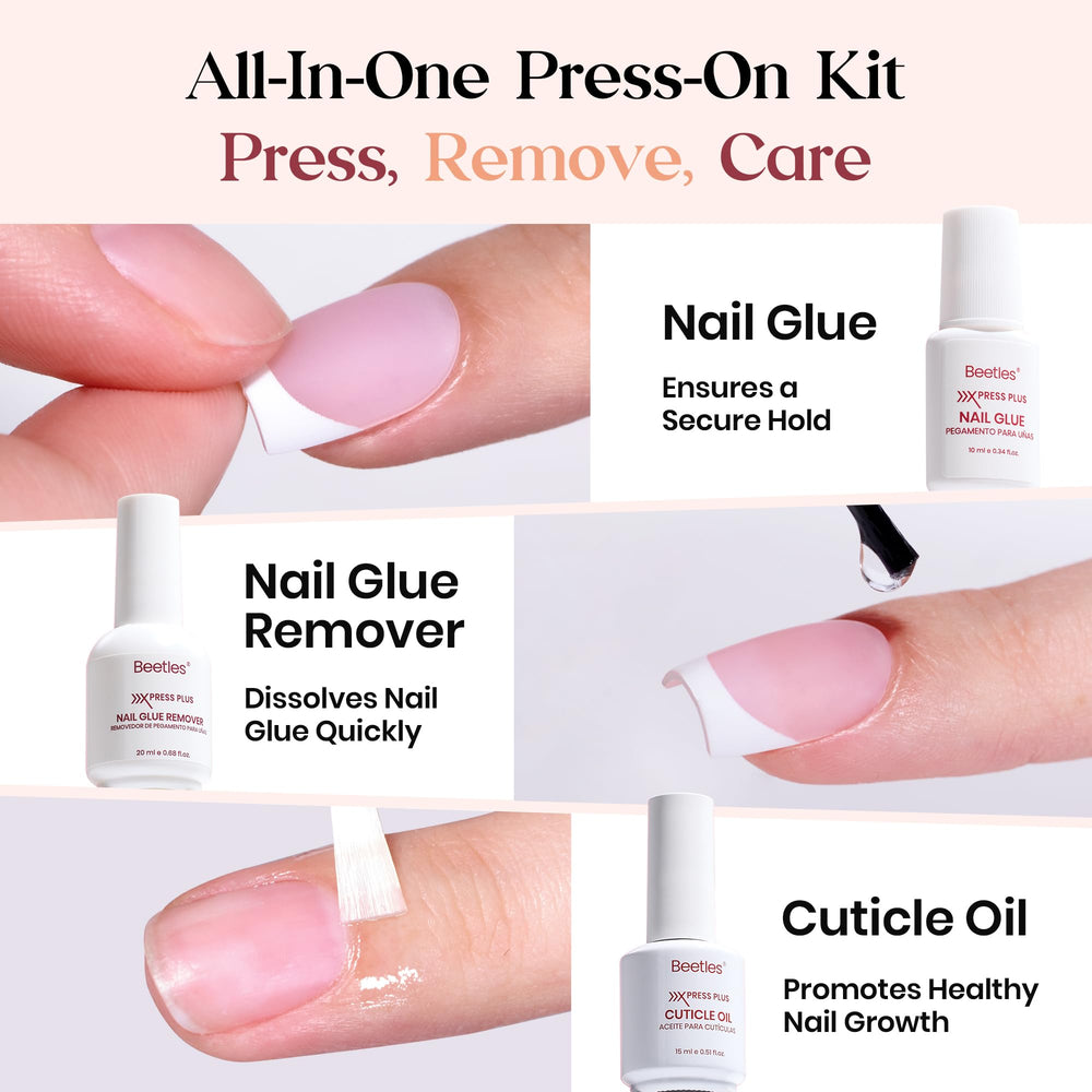 Beetles X Press Plus Glow French nails close-up highlighting pink French tip design