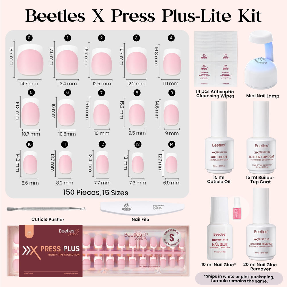 Beetles X Press Plus Glow French nails on natural hand show salon-like result