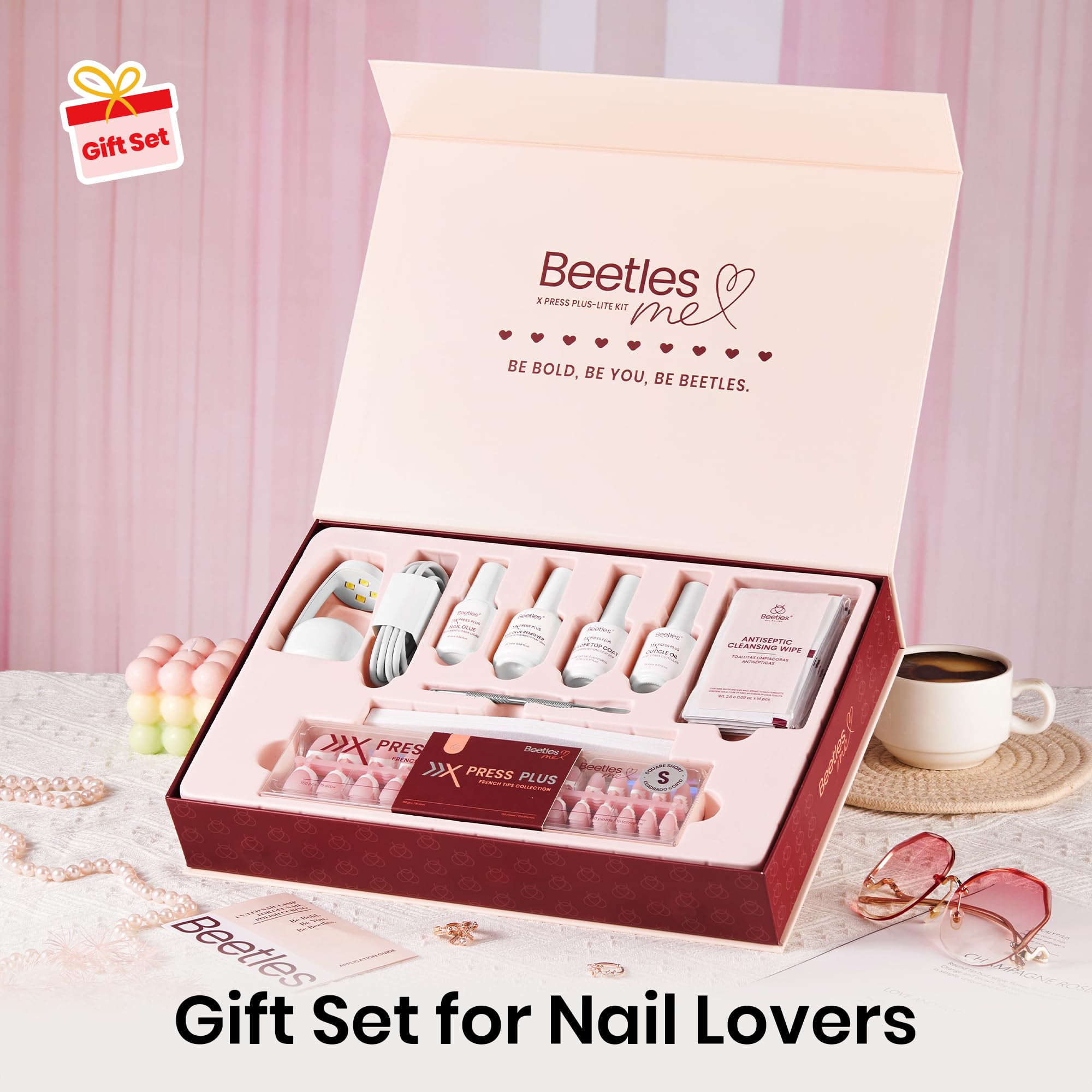 Beetles X Press Plus On Nails Kit mini nail lamp for faster curing
