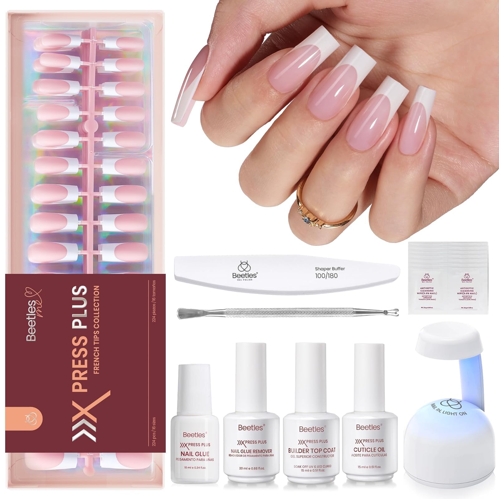 Beetles X Press Plus Rose French nails kit for at-home salon look.