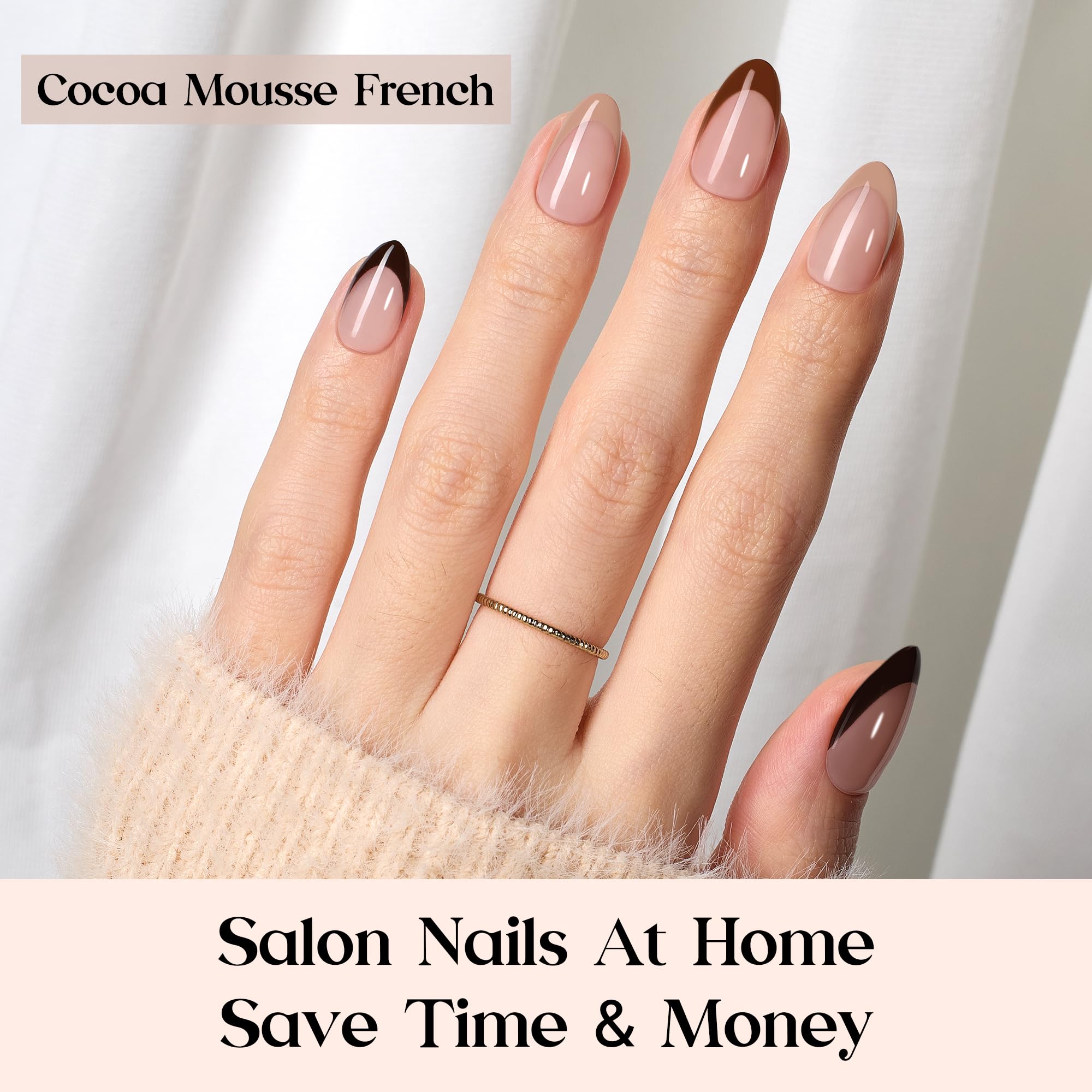Beetles X Press Plus short almond nails sized 0-15 fit.