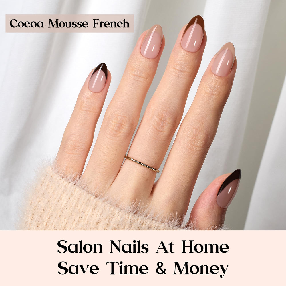 Beetles X Press Plus short almond nails sized 0-15 fit.