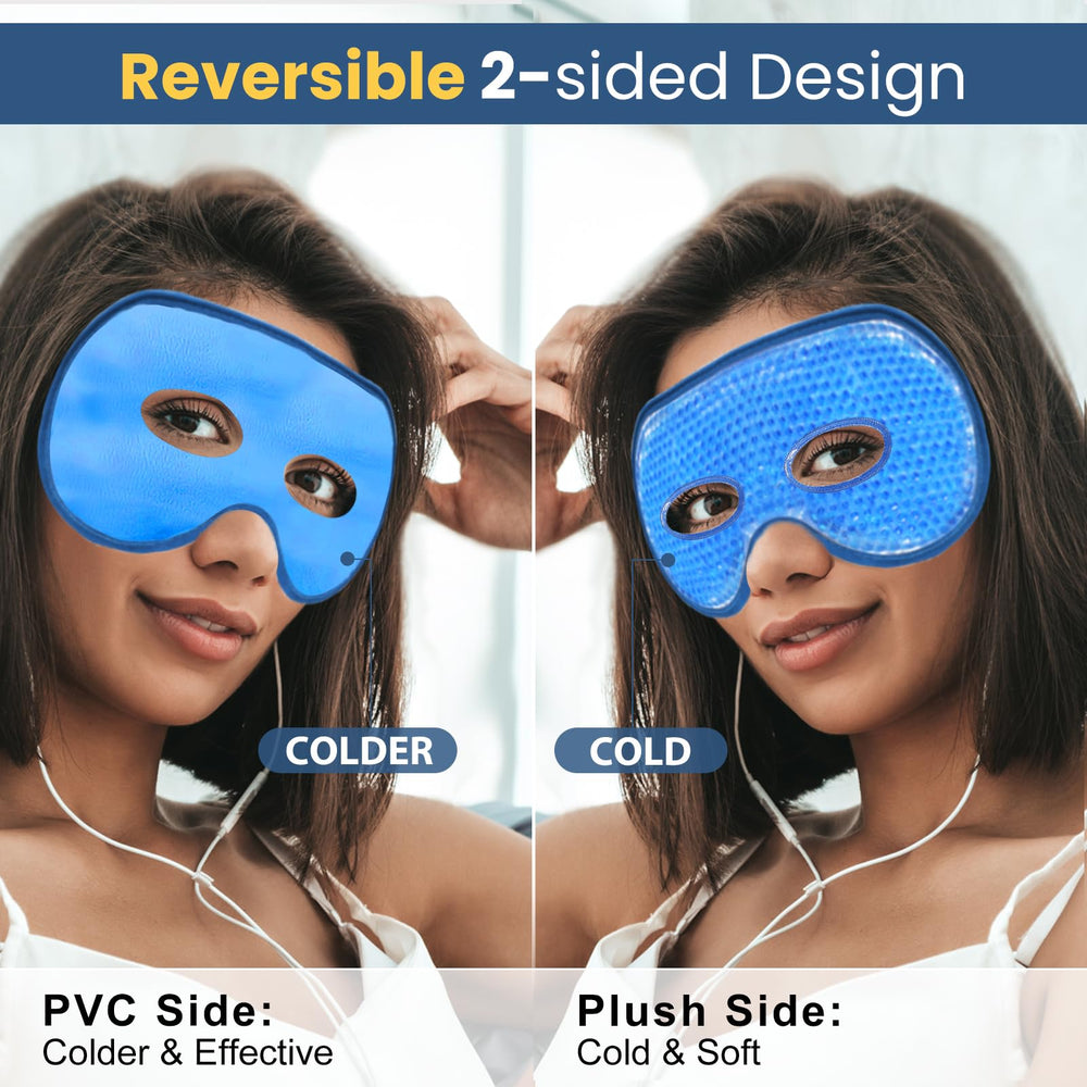 BeeVines Cooling Eye Mask plastic side provides colder therapy for refreshed eyes.