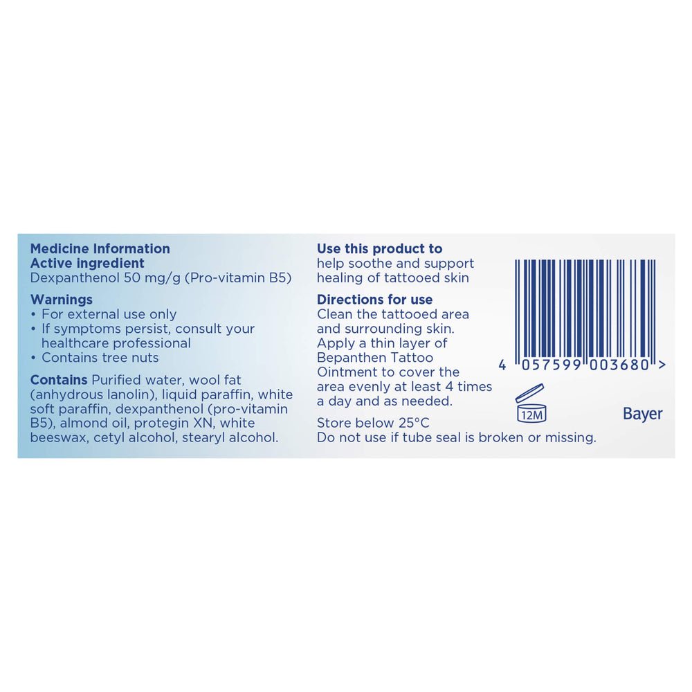Bepanthen Tattoo aftercare ointment 50g on-skin-application shows gentle, breathable moisturizing to support healing