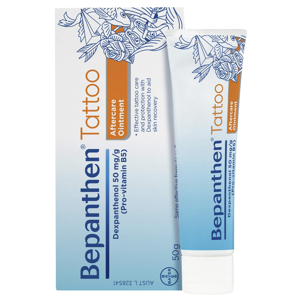 Bepanthen Tattoo aftercare ointment 50g tube-dispense captures easy application for dry skin protection