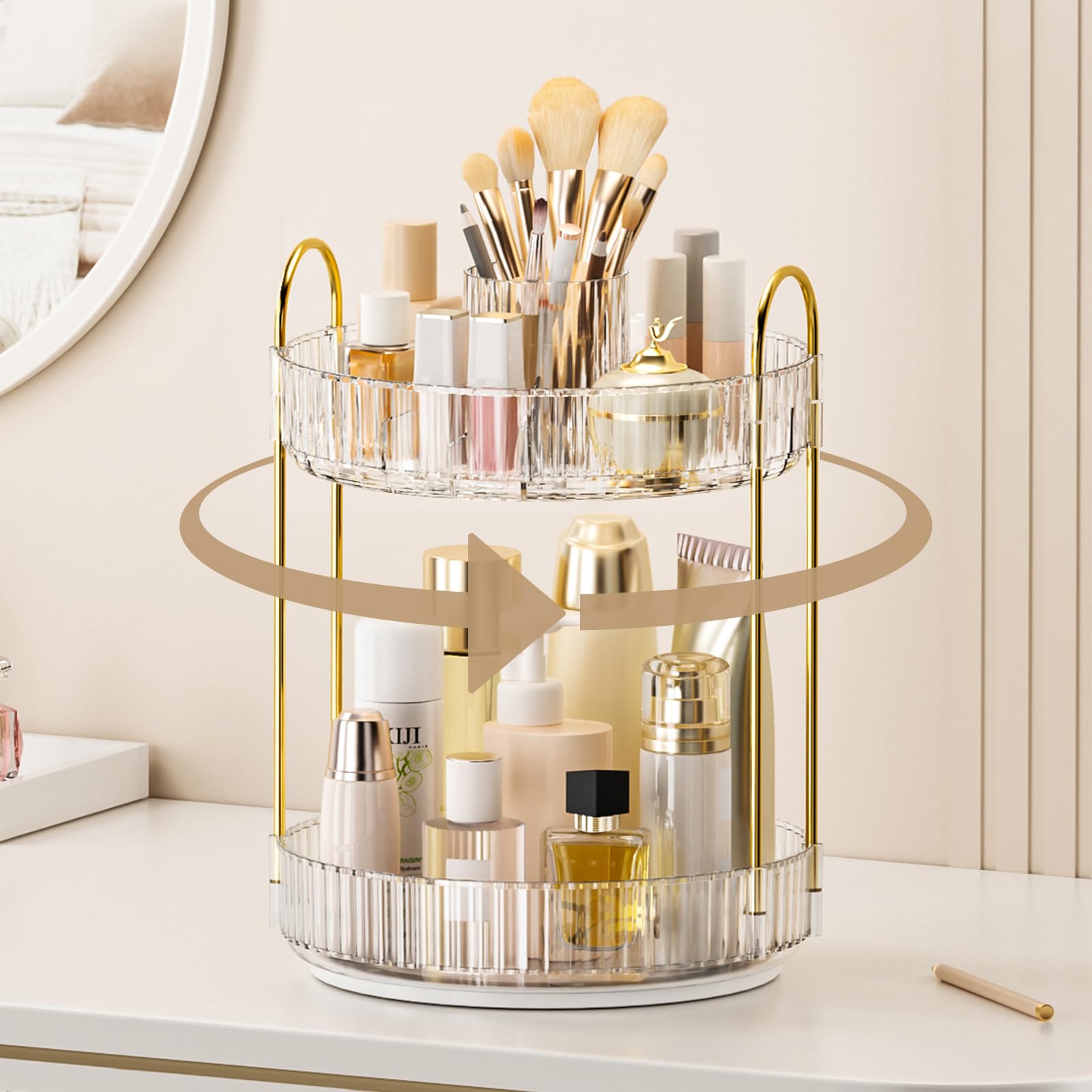 BEFSOP 360° rotating makeup organizer top view for effortless access to cosmetics
