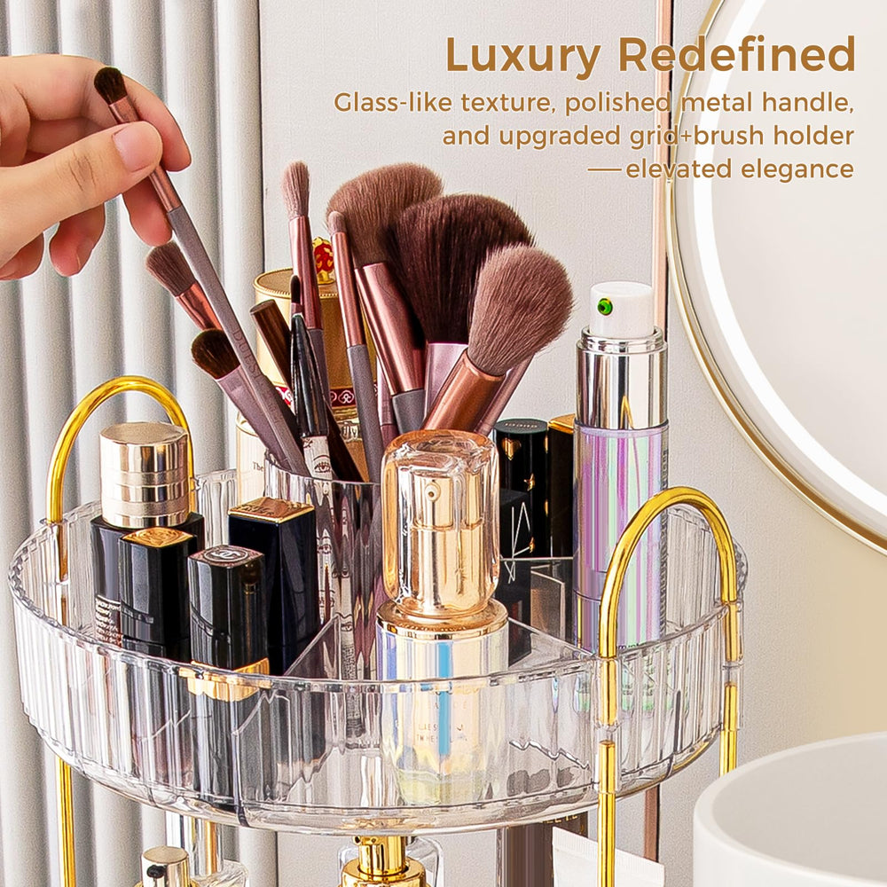BEFSOP rotating vanity organizer with raised edges to prevent spills