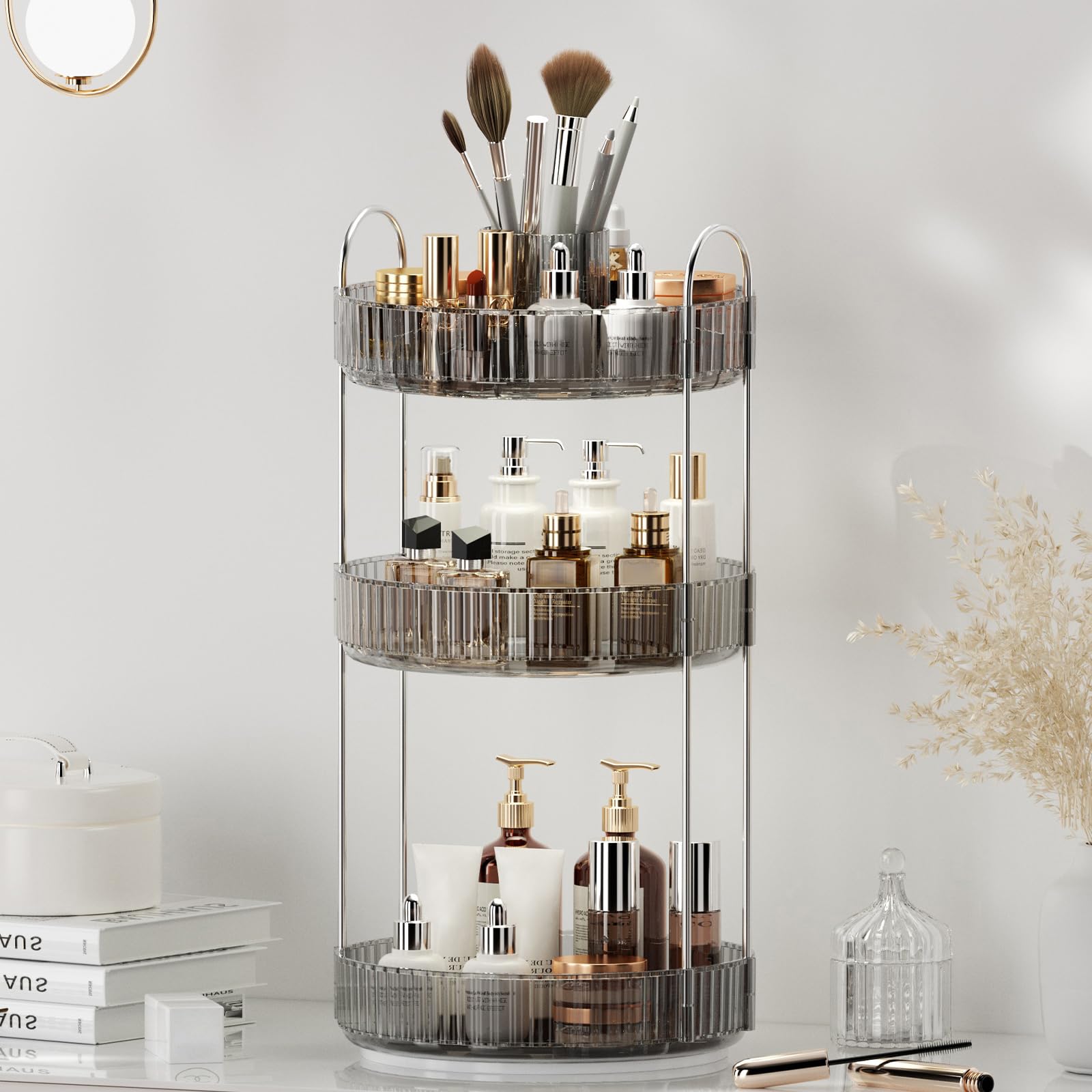 BEFSOP upgraded 3-tier design shown from side view for expanded skincare and perfume storage.
